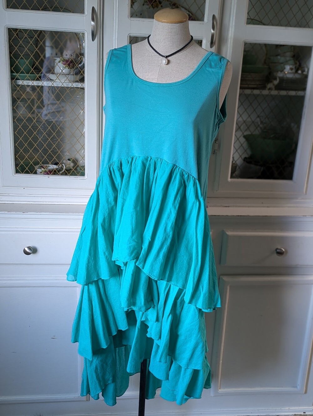 🧜🏼‍♀️✨VTG Mermaidcore 90s Tank Midi Dress Ruffles Festival Cotton Statement